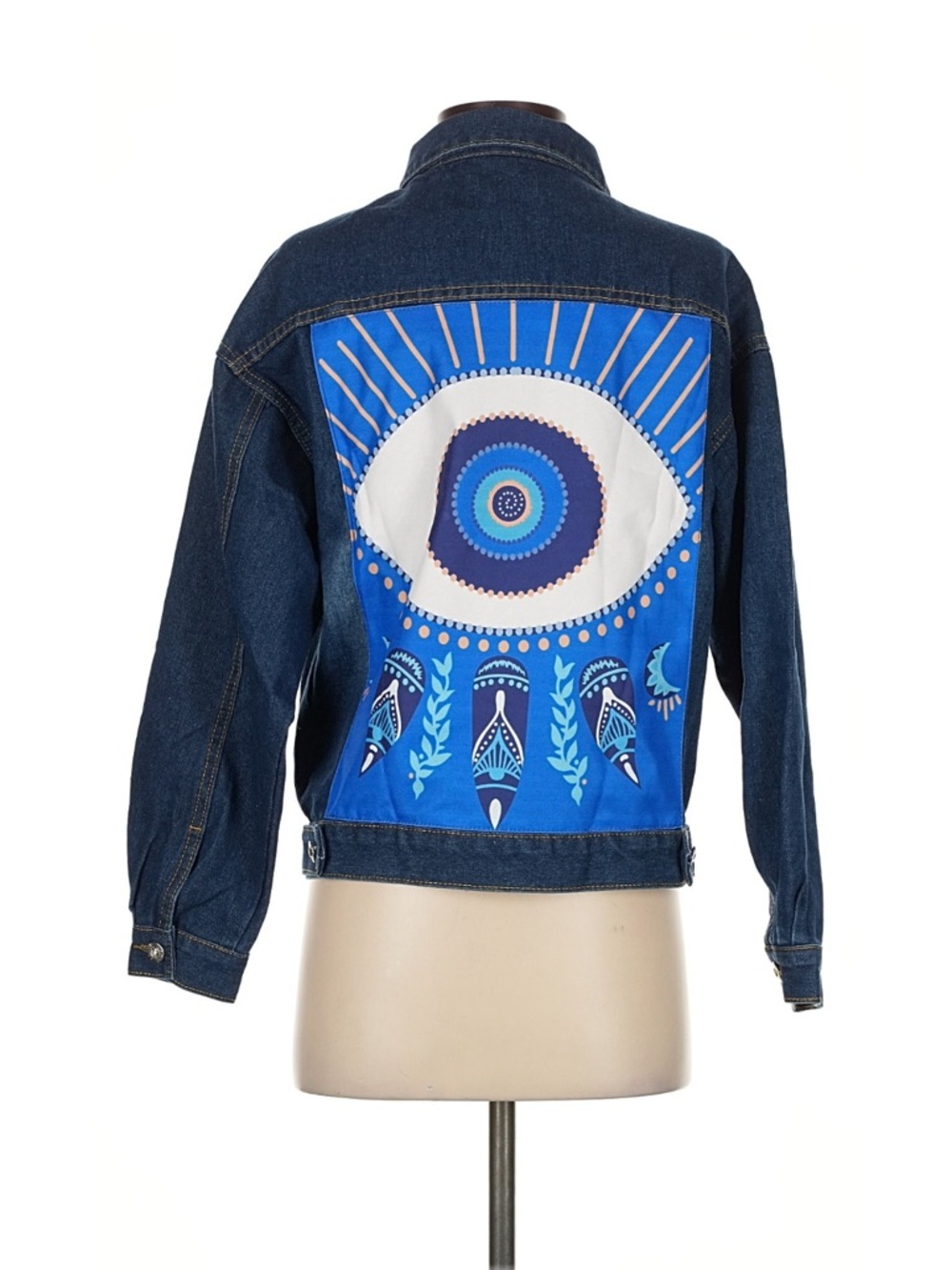 Dark Blue Denim Jacket with Blue Eye Graphic